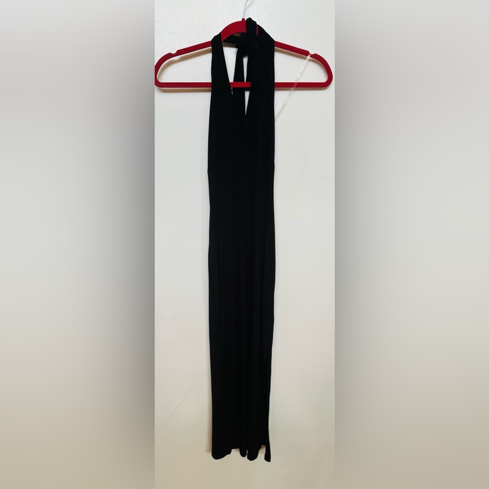 SYM See You Monday Black Knit Ribbed Bodycon Dress Medium Side Slit Nwt Halter